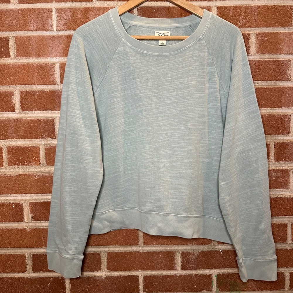 J.Crew Vintage Fleece Sweatshirt Women's Size Large Pullover Blue Green - Picture 1 of 12